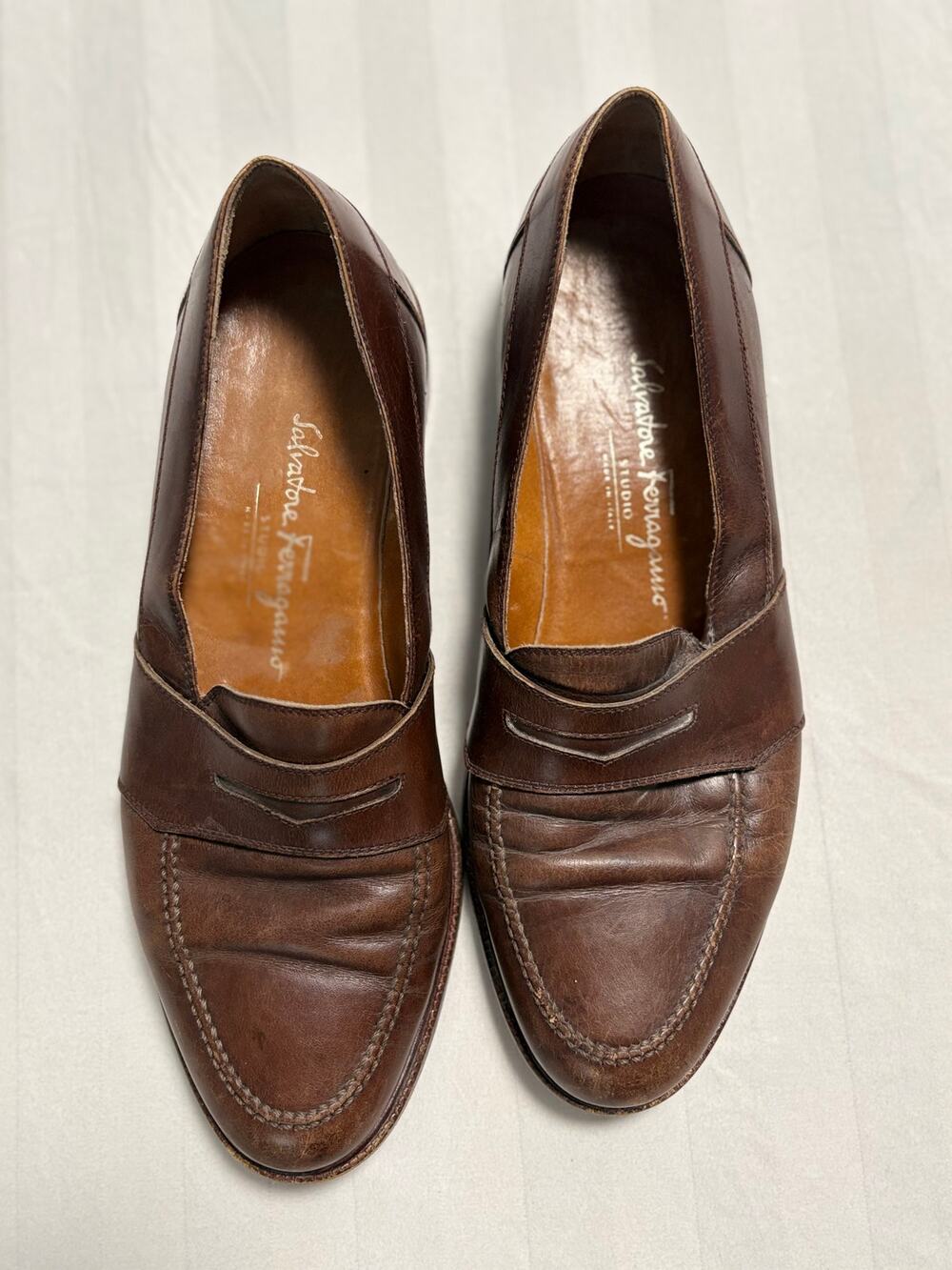 Salvatore Ferragamo Brown Leather Penny Loafers Womens 9B Italy